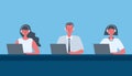 Web banner of call center workers on a blue background. People icons Royalty Free Stock Photo