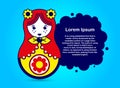 Web banner with cartoon Russian souvenir, doll grandmother, Matryoshka