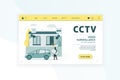 Web banner. CCTV. Remote access. CCTV cameras are filming a house robbery. The camera does not recognize the faces of