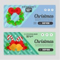 Web banner christmas template with bell wreath flat style