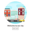 Web banner with city landscape. City landscape. Urban landscape in flat style. Welcome banner.Vector illustration