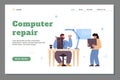 Web banner for computer repair service center with professional technicians. Royalty Free Stock Photo