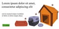 Web banner with dogs food, goods, houses and supplies