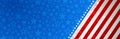 Web banner with elements of the American national flag, red and blue stars. Decorative USA banner suitable for background, headers