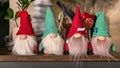 Web banner format. Snow gnomes or elves. Christmas toy. Selective focus