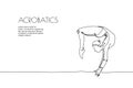 Web banner with gymnast doing an exercise on the uneven bars, bridge exercise one line art. Continuous line drawing