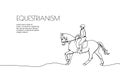 Web banner with horseback riding one line art. Continuous line drawing of promotion poster horse, rider, saddle, trot Royalty Free Stock Photo