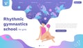 Web banner or landing page concept template for rhythmic gymnastics school. Vectorillustrationof lovely girl character