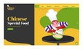 Web banner or landing page design, chef character presenting noodles.