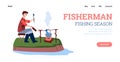 Website for fishing season beginning advertisement cartoon vector illustration.