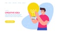 Web banner with man hold light bulb