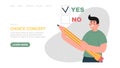 Web banner with man making yes or no choice