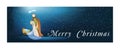 Web banner nativity scene with holy family - merry christmas -on blue background