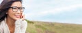 Chinese asian girl or young woman outside wearing glasses Royalty Free Stock Photo