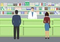 Web banner of a pharmacist. Young man at the workplace in a pharmacy