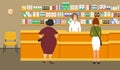 Web banner of a pharmacist. Young woman at the workplace in a pharmacy