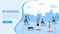 Web banner. Running people in the city