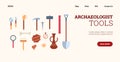 Web banner with set tools for working of archaeologists at archeology digs.