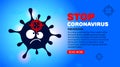 Web banner Stop Coronavirus, virus prevention. Cartoon symbol of virus, microbe, bacterium icon and target aiming target