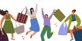 Web banner with Stylish happy women enjoy shopping