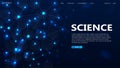 A web banner for technology, science and medicine with neon glowing neural networks and malecules on a blue background Royalty Free Stock Photo