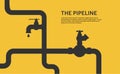 Web banner template. Industrial background with yellow pipeline. Oil, water or gas pipeline with fittings and valves Royalty Free Stock Photo