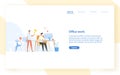 Web banner template with programmers or coders working together at office. Software development, programming or program