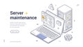 Web banner template for server maintenance services with isometric design and line art