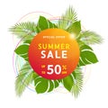 Web banner template for summer sale with special discount offer up to 50 per cent off. Royalty Free Stock Photo