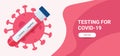 A web banner with a test for covid 19 in red colors. Diagnosis of antibodies to coronavirus in the blood. Vector