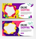 Web banner vector template. Flyer design with fantasy leaves and trees for online shopping. Concept for banner.