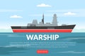 Web Banner with Warship or Combatant Ship as Marine Vessel for Naval Warfare Vector Template