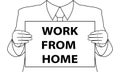 Banner WORK FROM HOME in black. A man holds a poster in front of him with the text WORK FROM HOME your web site design, app, UI.