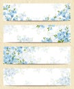 Web banners with blue forget-me-not flowers. Vector eps-10. Royalty Free Stock Photo