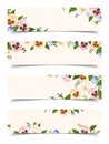 Web banners with colorful pansy flowers. Vector eps-10.