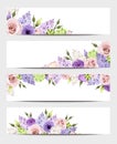 Web banners with pink, purple and white roses and lilac flowers. Vector eps-10. Royalty Free Stock Photo