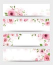 Web banners with pink roses. Vector eps-10. Royalty Free Stock Photo