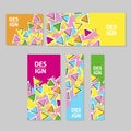 Web banners set with colorful geometric figures and brush stroke Royalty Free Stock Photo