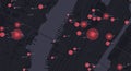 Big data city map. Citizens behaviour analysis. Hotspots of urban activity. Big data in smart city. Urban interaction research. Royalty Free Stock Photo