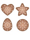 Biscuit. Gingerbread cookies with royal icing. Gingerbread. Cookies in the form of a circle, stars, hearts and Easter eggs.