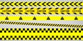 Black and yellow police stripe border, construction, caution, closed caution tapes set. Set of danger caution grunge tapes.