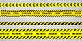 Black and yellow police stripe border, construction, danger caution tapes set. Set of danger caution grunge tapes.