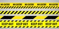 Black and yellow police stripe border, construction, danger keep out tapes set. Set of danger caution grunge tapes. Royalty Free Stock Photo