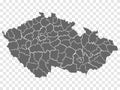 Blank map of Czech Republic. Regions of Czech Republic map. High detailed gray vector map Czech Republic on transparent background