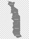 Blank map Republic of Togo in gray. Every region map is with titles. High quality map of  Togo with provinces on transparent backg Royalty Free Stock Photo