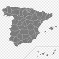 Blank map of Spain. Provinces of Spain map. High detailed gray vector map Kingdom of Spain on transparent background for your web