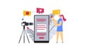 Web bloggers, vloggers, or content makers isolated illustration