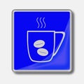 Web blue button with coffee symbol.