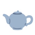 Blue teapot hand drawn flat vector illustration