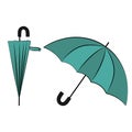 Blue umbrella vector icon set illustration in opened and closed position Royalty Free Stock Photo